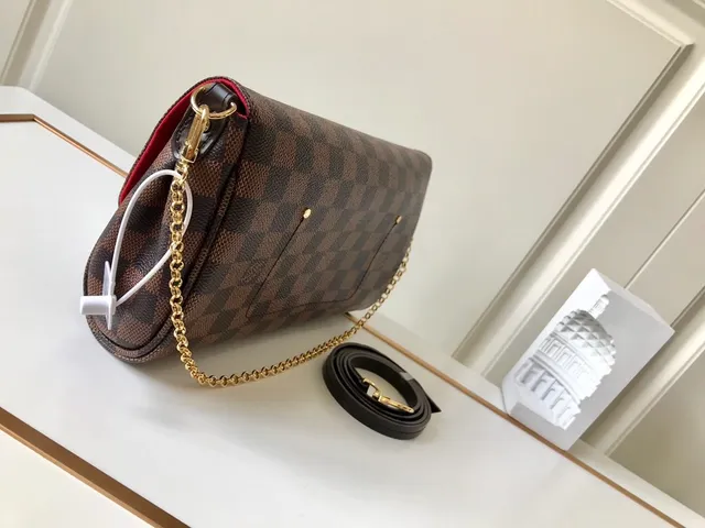 Louis Vuitton Brown Gold Damier Ebène Checkered Canvas Strap Chain Bag 6