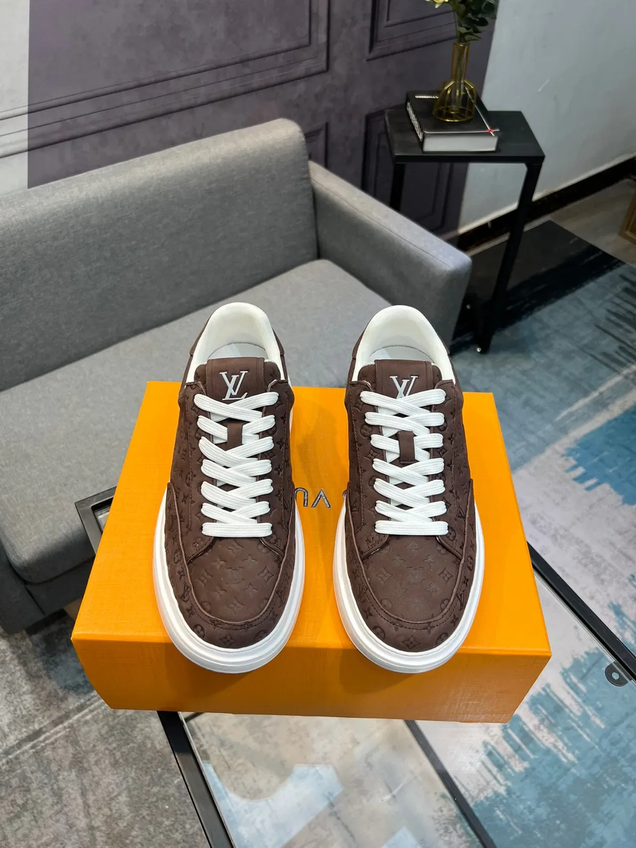Louis Vuitton Brown White Monogrammed Upper Rubber Sole Lifestyle Sneakers 2
