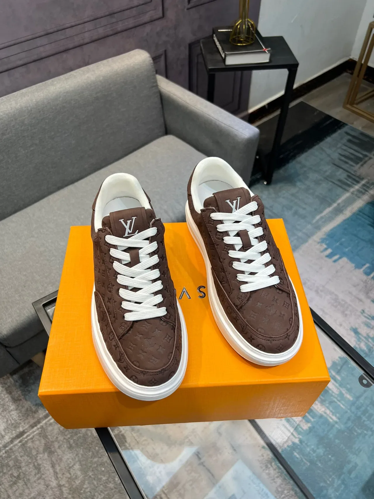 Louis Vuitton Brown White Monogrammed Upper Rubber Sole Lifestyle Sneakers 5