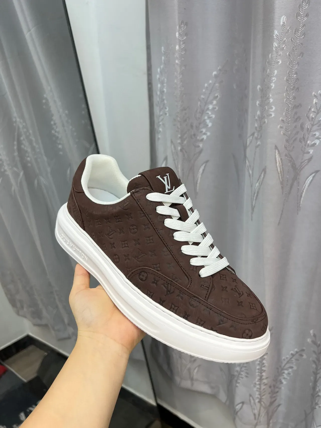 Louis Vuitton Brown White Monogrammed Upper Rubber Sole Lifestyle Sneakers 6
