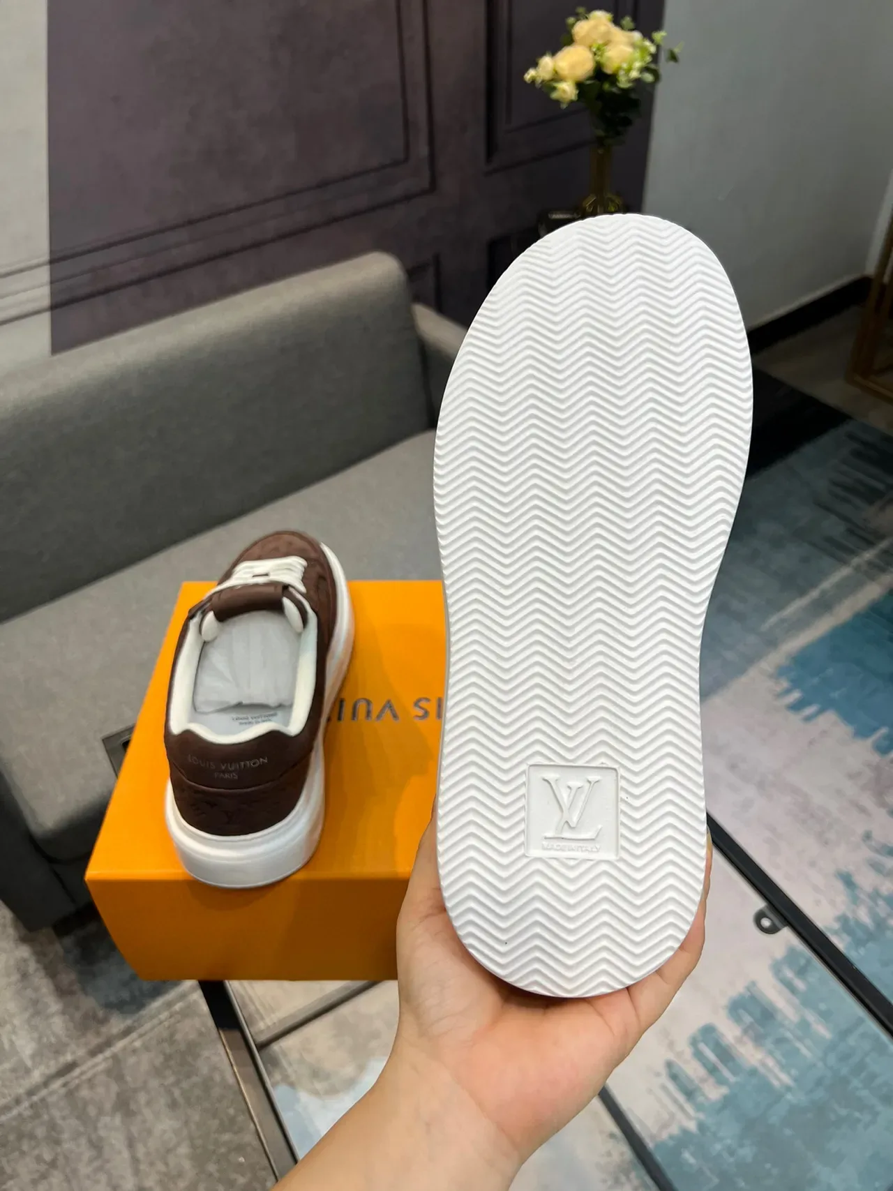 Louis Vuitton Brown White Monogrammed Upper Rubber Sole Lifestyle Sneakers 7