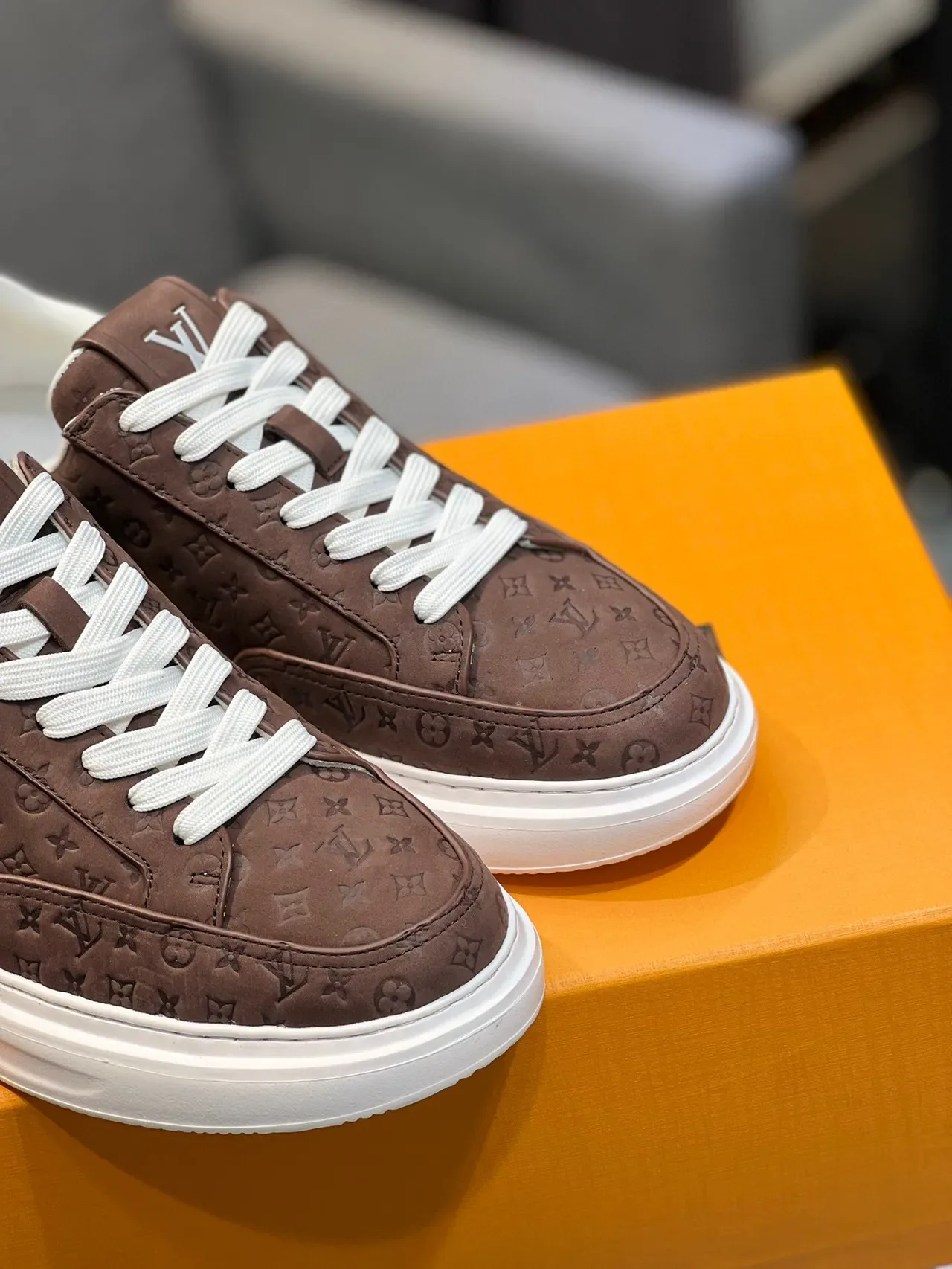Louis Vuitton Brown White Monogrammed Upper Rubber Sole Lifestyle Sneakers 9