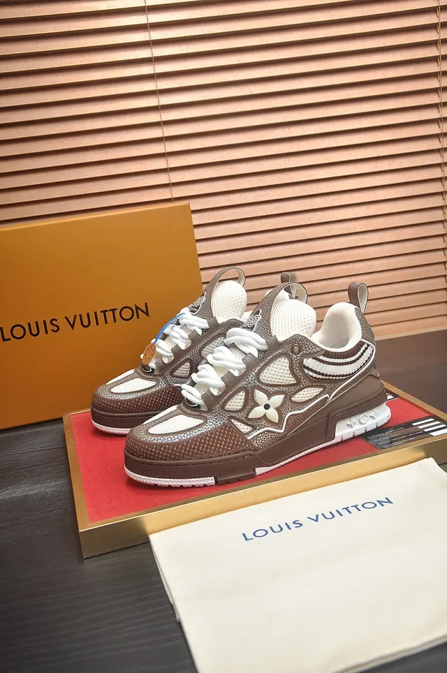 Louis Vuitton Brown White Perforated Leather Floral Cutout Overlay Lifestyle Sneakers 4