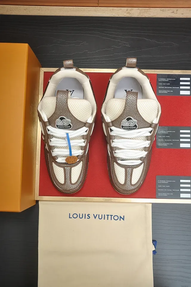 Louis Vuitton Brown White Perforated Leather Floral Cutout Overlay Lifestyle Sneakers 5