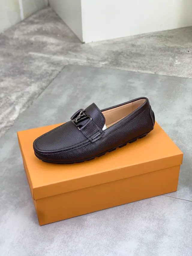 Louis Vuitton Buckled Loafer Brown Silver Pebbled Leather Metal LV Buckle Loafer 5