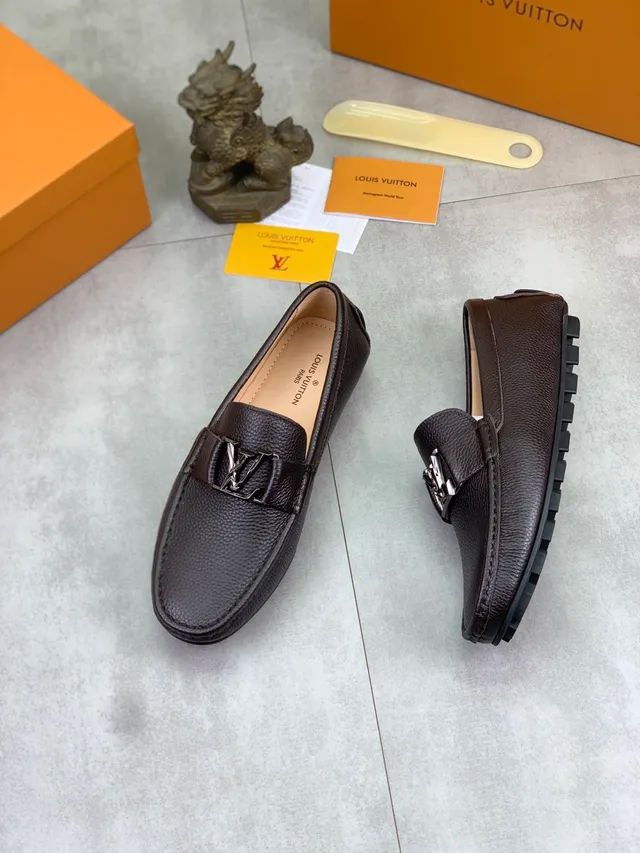 Louis Vuitton Buckled Loafer Brown Silver Pebbled Leather Metal LV Buckle Loafer 6