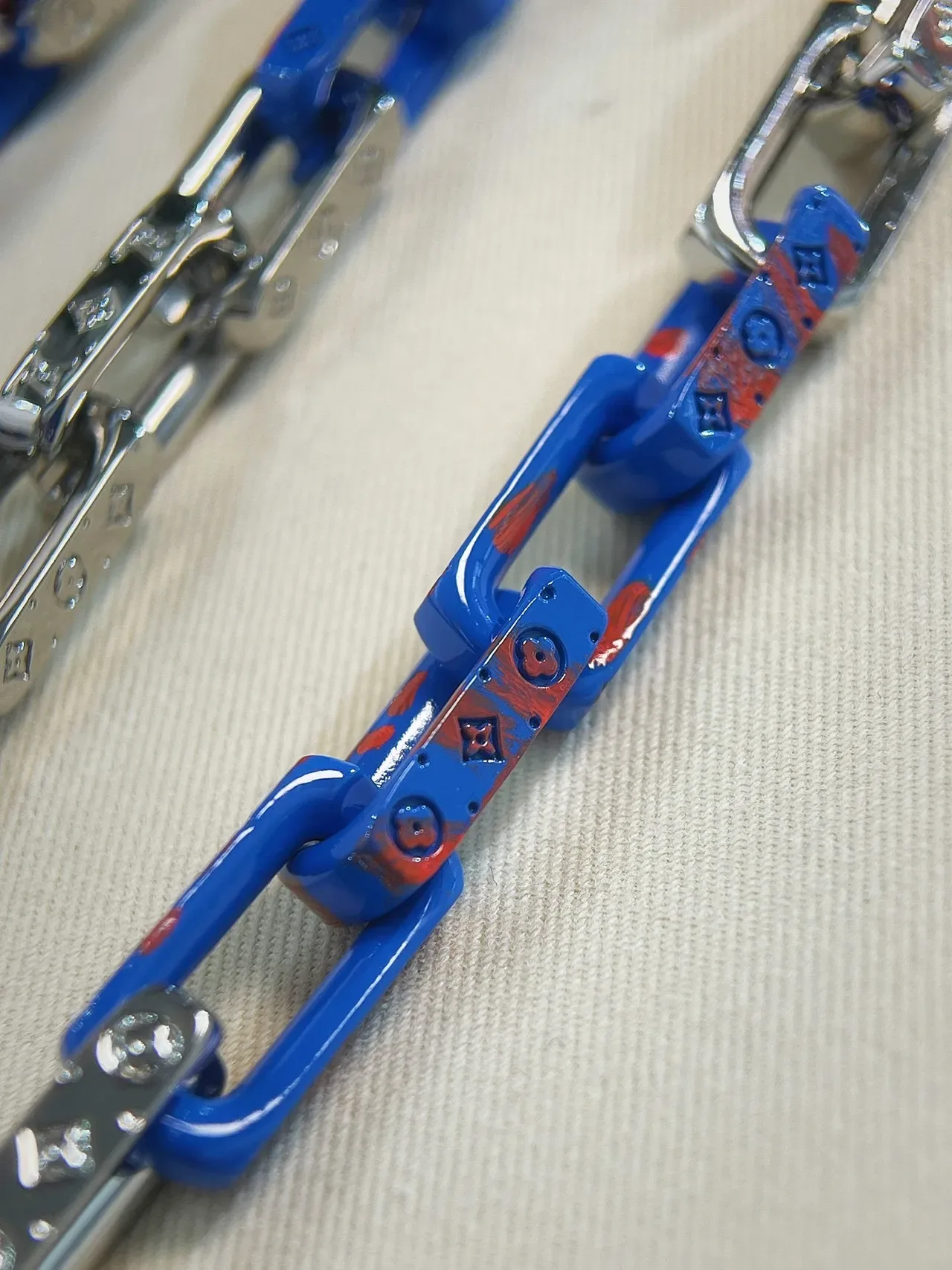 Louis Vuitton Chain Bracelet Blue Enamel Monogram Link Bracelet 2
