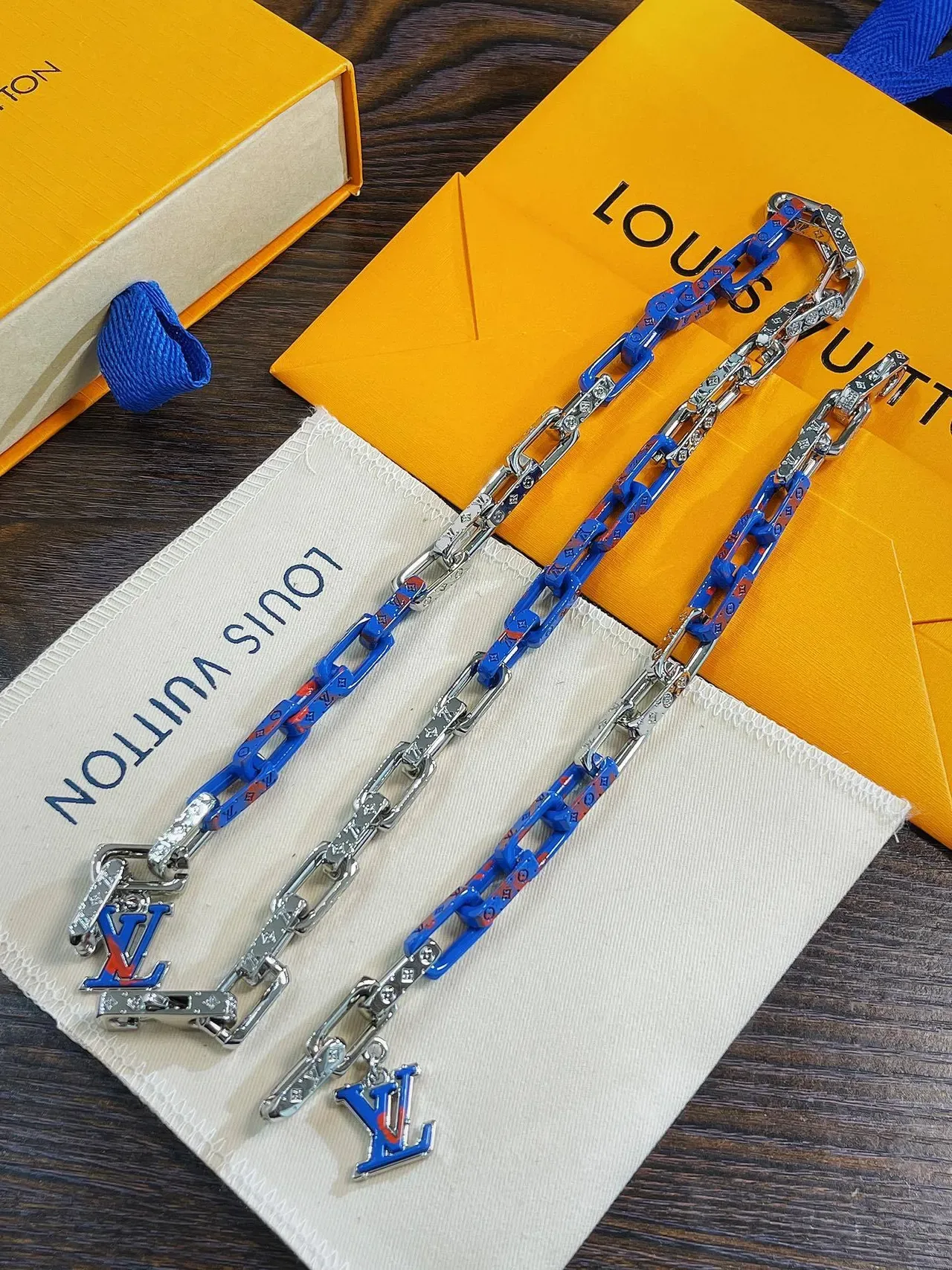 Louis Vuitton Chain Bracelet Blue Enamel Monogram Link Bracelet 3