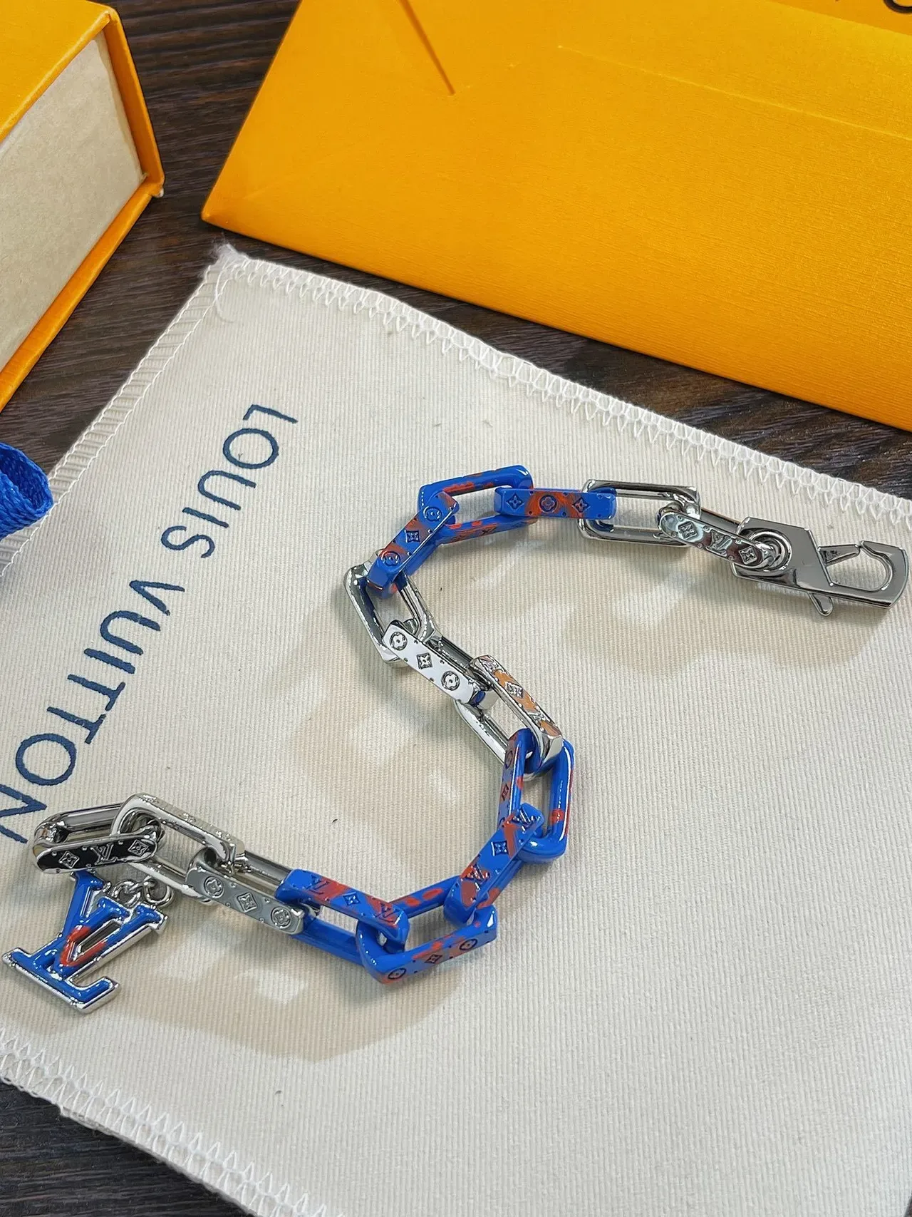 Louis Vuitton Chain Bracelet Blue Enamel Monogram Link Bracelet 4