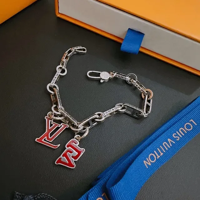 Louis Vuitton Chain Bracelet Silver Red Enamel-Charm Pendant Bracelet 3