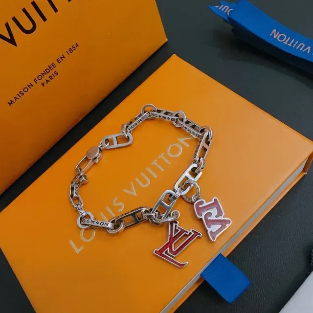 Louis Vuitton Chain Bracelet Silver Red Enamel-Charm Pendant Bracelet 5