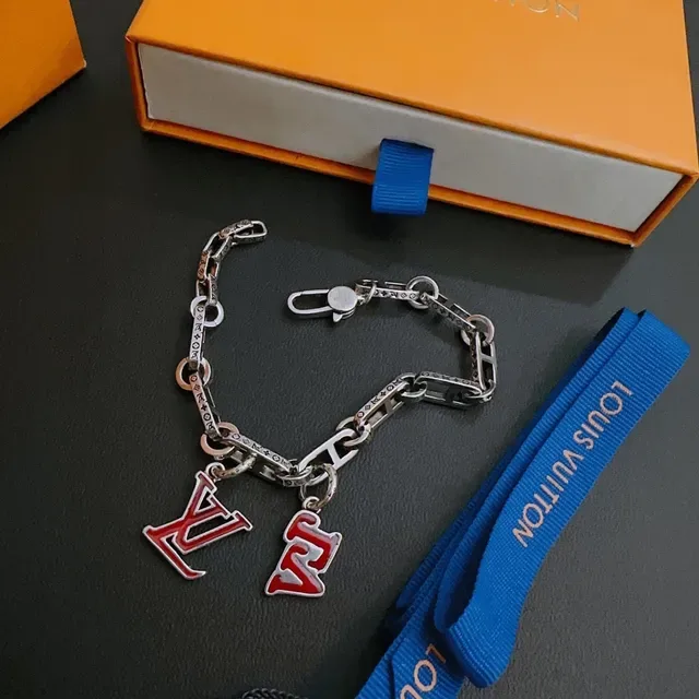 Louis Vuitton Chain Bracelet Silver Red Enamel-Charm Pendant Bracelet 8