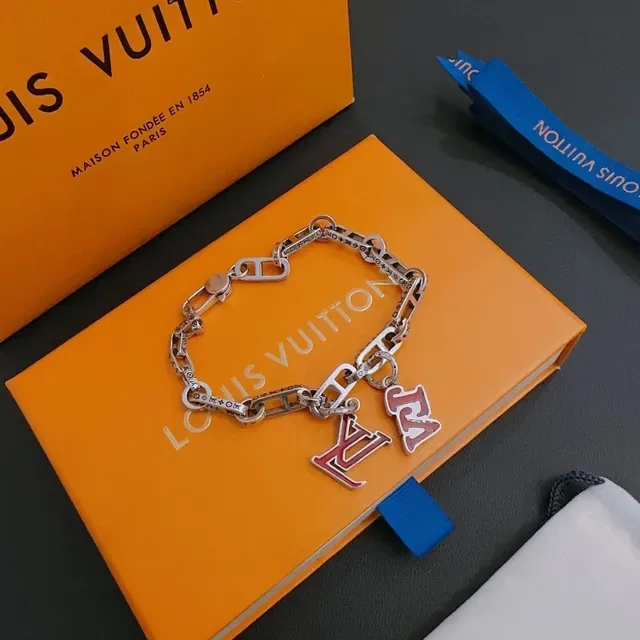 Louis Vuitton Chain Bracelet Silver Red Enamel-Charm Pendant Bracelet 9