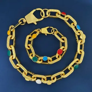 Louis Vuitton Chain Reaction Gold Multicolor Chunky Oval-Link Enamel Cabochon Accents Necklace