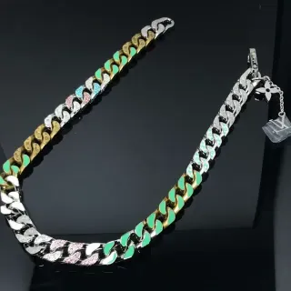 Louis Vuitton Chain Reaction Multi-Tone Enamel and Crystal Curb-Link Necklace