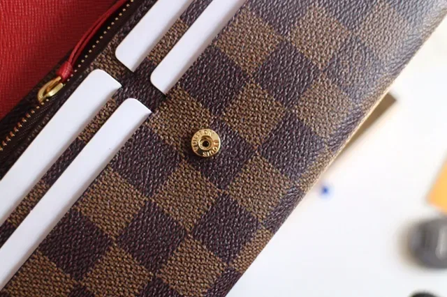 Louis Vuitton Damier Azur bege cinza xadrez tela rosa botão de pressão longo carteira 2