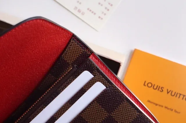 Louis Vuitton Damier Azur bege cinza xadrez tela rosa botão de pressão longo carteira 6