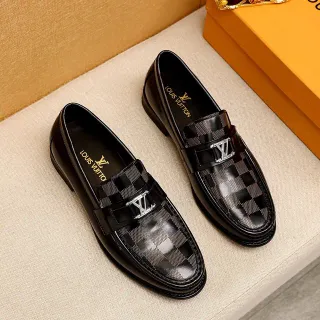 路易威登 Damier Check 黑色灰色 专利皮革 棋盘格面板 乐福鞋