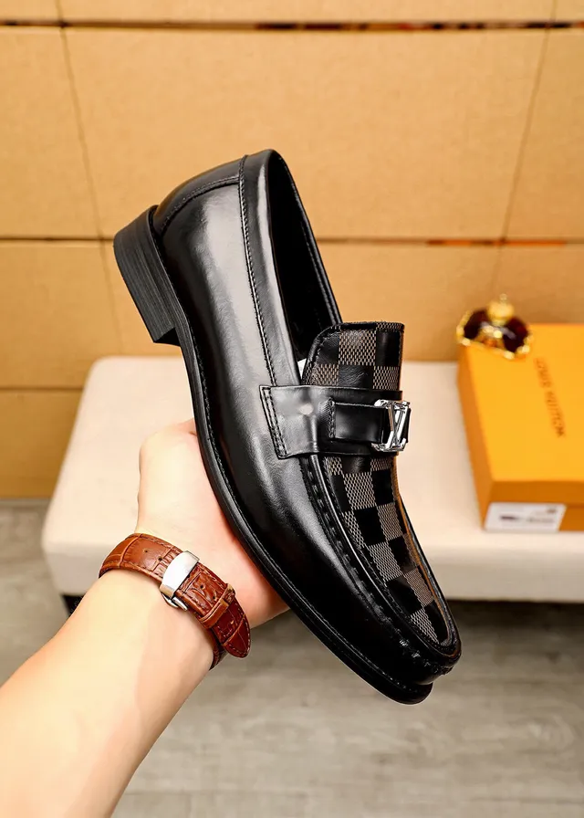 Louis Vuitton Damier Check Black Gray Patent Leather Checkered Panel Loafer 4