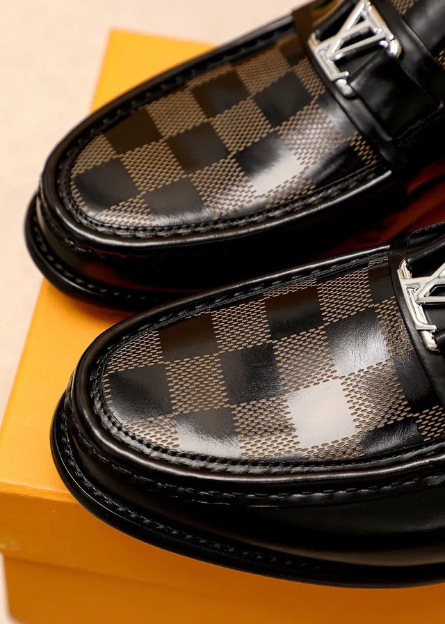 Louis Vuitton Damier Check Black Gray Patent Leather Checkered Panel Loafer 8