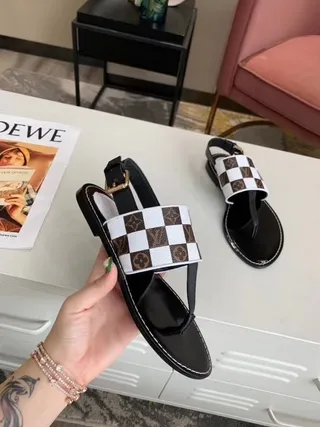 Louis Vuitton Damier Check Black Multicolor Flat Thong Checkerboard Strap Casual Sandals 1