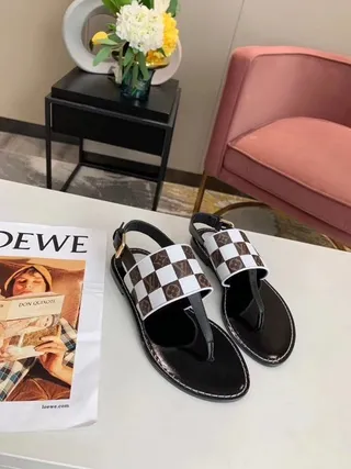 Louis Vuitton Damier Check Black Multicolor Flat Thong Checkerboard Strap Casual Sandals 2