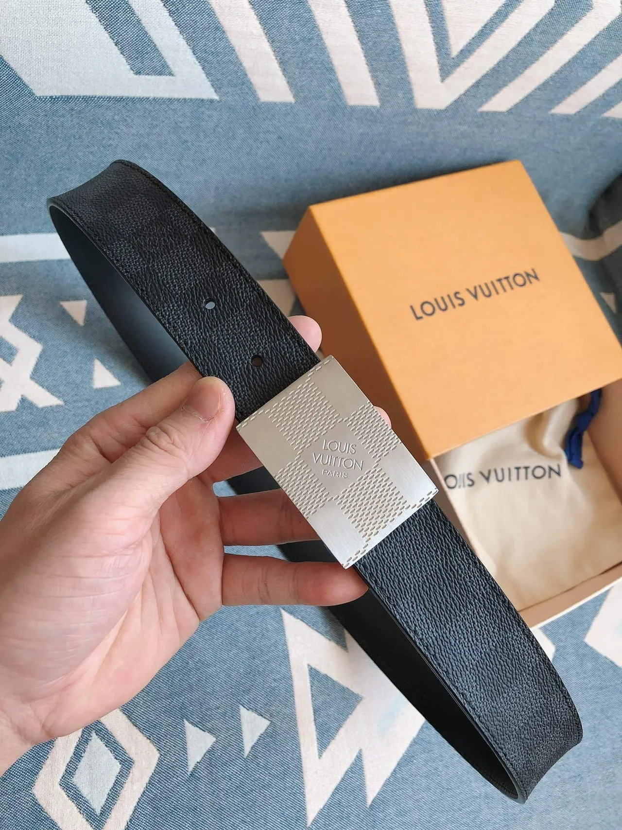 Louis Vuitton Damier Graphite Blue Leather Belt 3