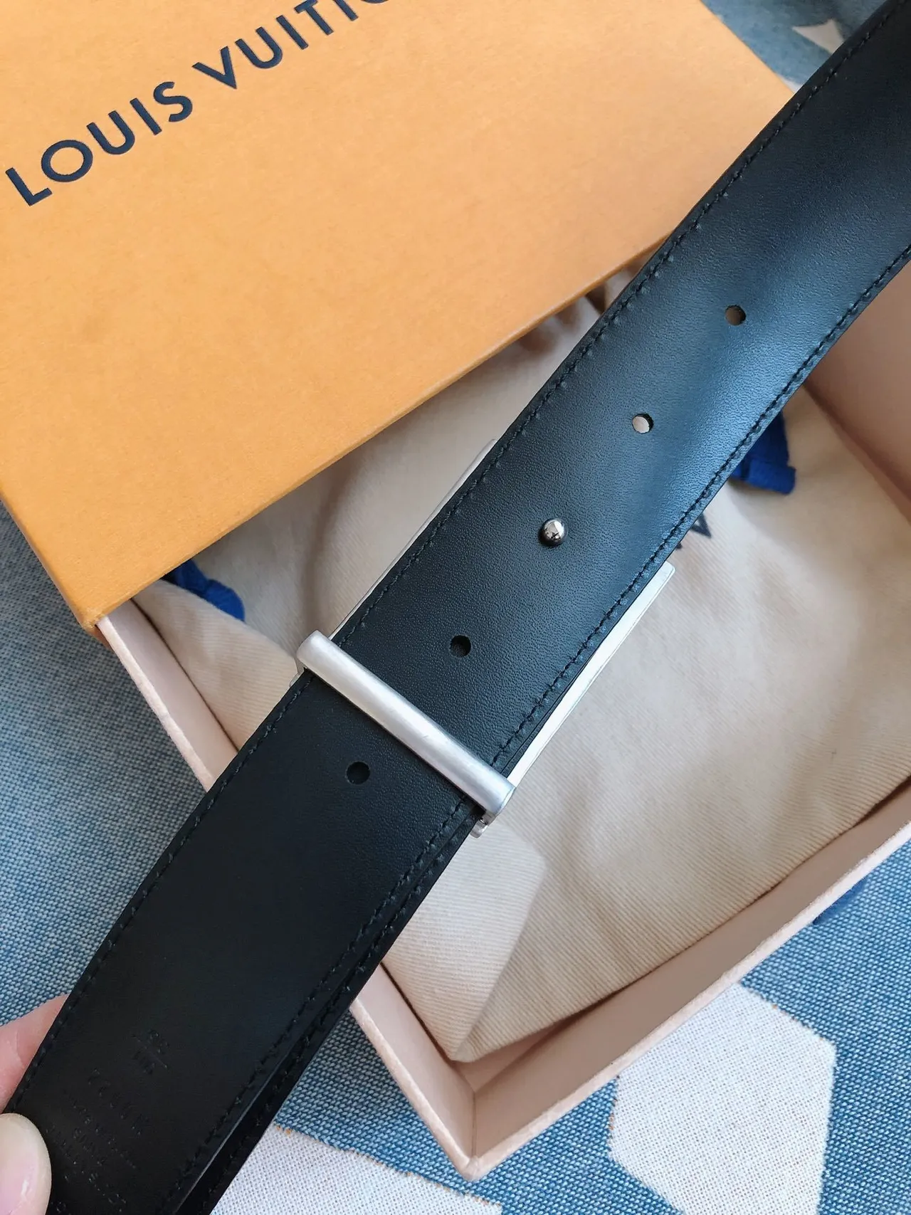 Louis Vuitton Damier Graphite Blue Leather Belt 4