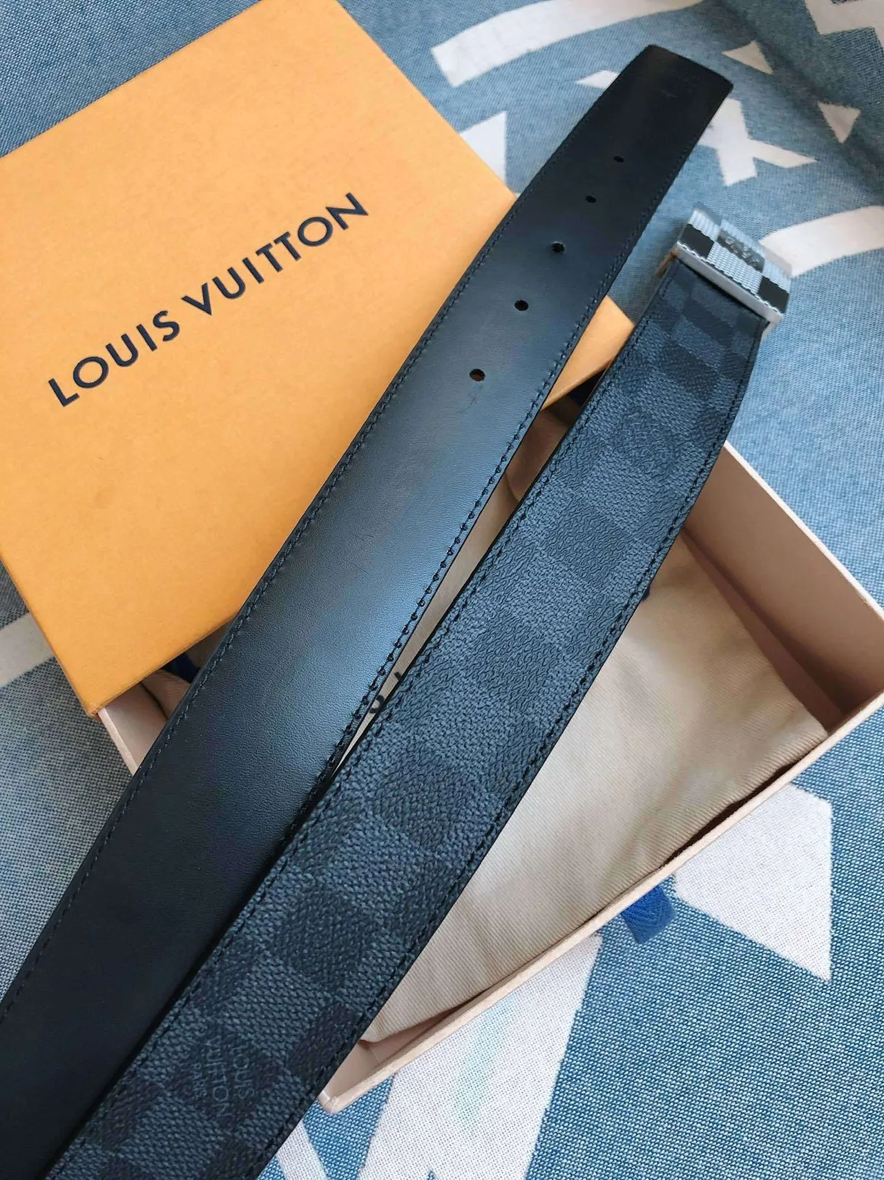 Louis Vuitton Damier Graphite Blue Leather Belt 6