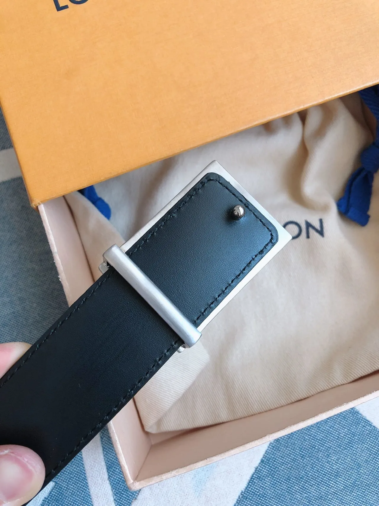 Louis Vuitton Damier Graphite Blue Leather Belt 7