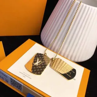 Louis Vuitton Dog Tag Gold-Tone Dual Pendant Necklace