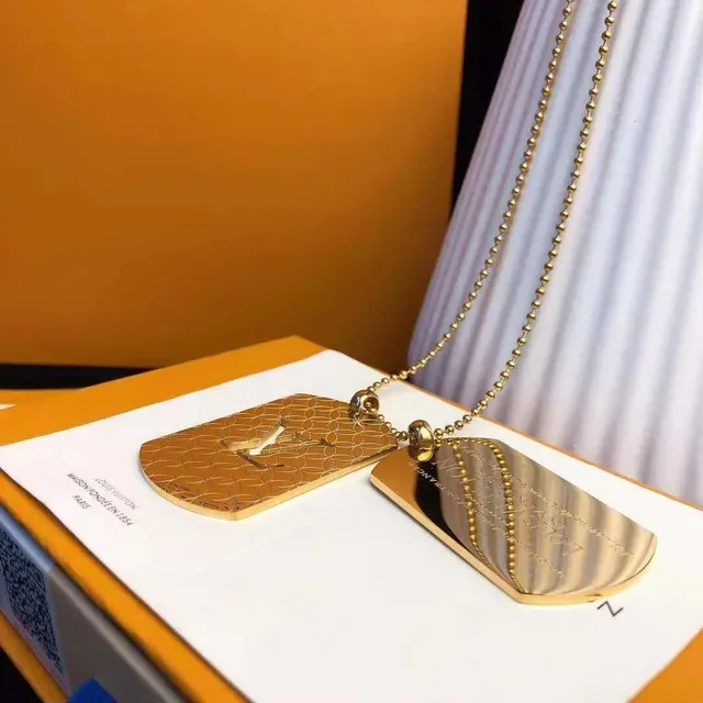 Louis Vuitton Dog Tag Gold-Tone Dual Pendant Necklace 3