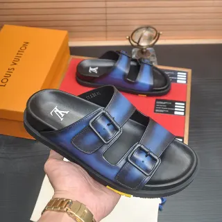 Louis Vuitton Double Buckle Slide ग्रेडिएंट नीला काला चप्पल