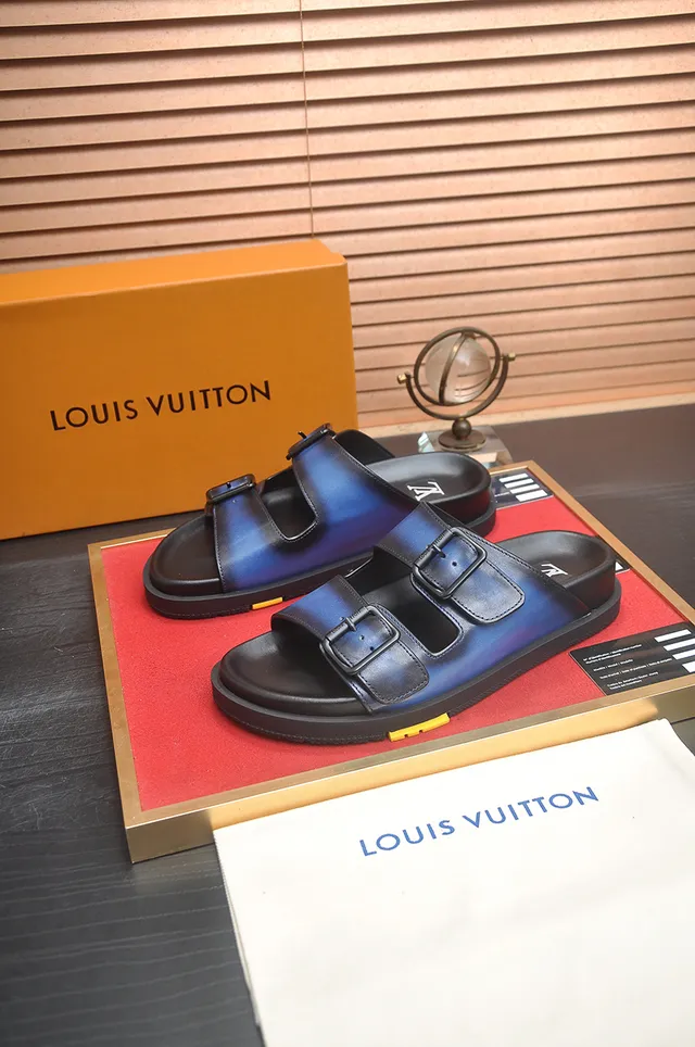 Louis Vuitton Double Buckle Slide Gradient Blue Black Slippers 4