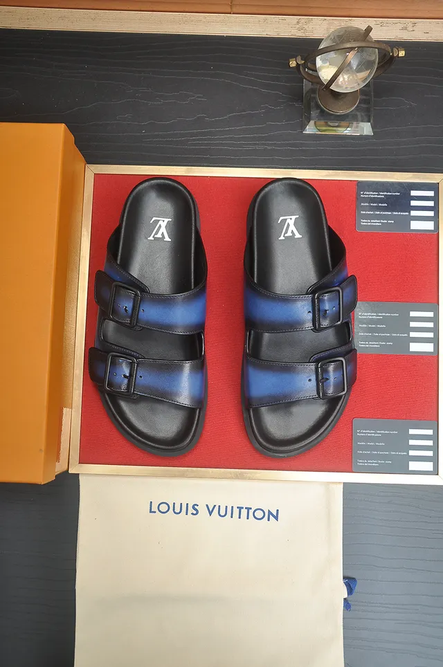 Louis Vuitton Double Buckle Slide Gradient Blue Black Slippers 5