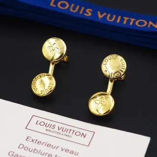 Louis Vuitton Double Disc Engraved Monogram Gold-Tone Earrings