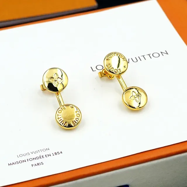 Louis Vuitton Double Disc Engraved Monogram Gold-Tone Earrings 2