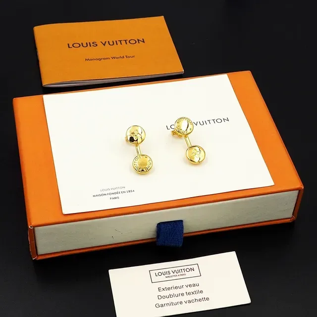 Louis Vuitton Double Disc Engraved Monogram Gold-Tone Earrings 4