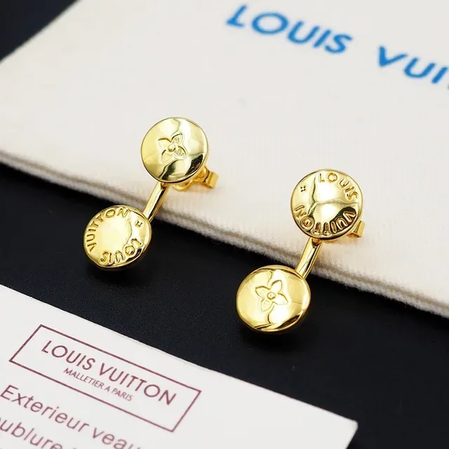 Louis Vuitton Double Disc Engraved Monogram Gold-Tone Earrings 5