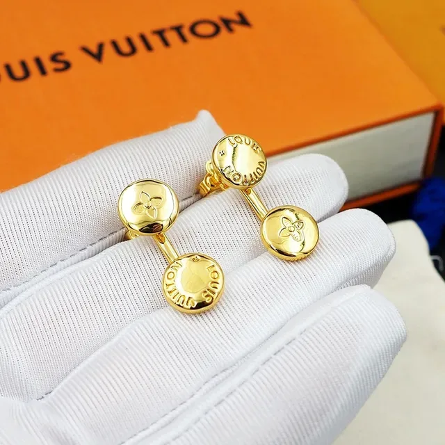 Louis Vuitton Double Disc Engraved Monogram Gold-Tone Earrings 6