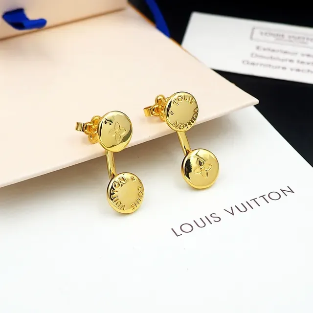 Louis Vuitton Double Disc Engraved Monogram Gold-Tone Earrings 7