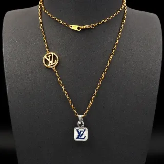 Louis Vuitton Dual-Pendant Enamel and Crystal Monogram Necklace