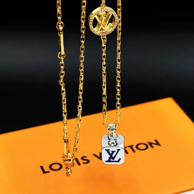 Louis Vuitton Dual-Pendant Enamel and Crystal Monogram Necklace 6