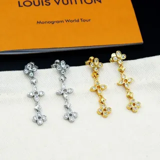 Louis Vuitton Floral Quatrefoil Crystal Dangling Earrings