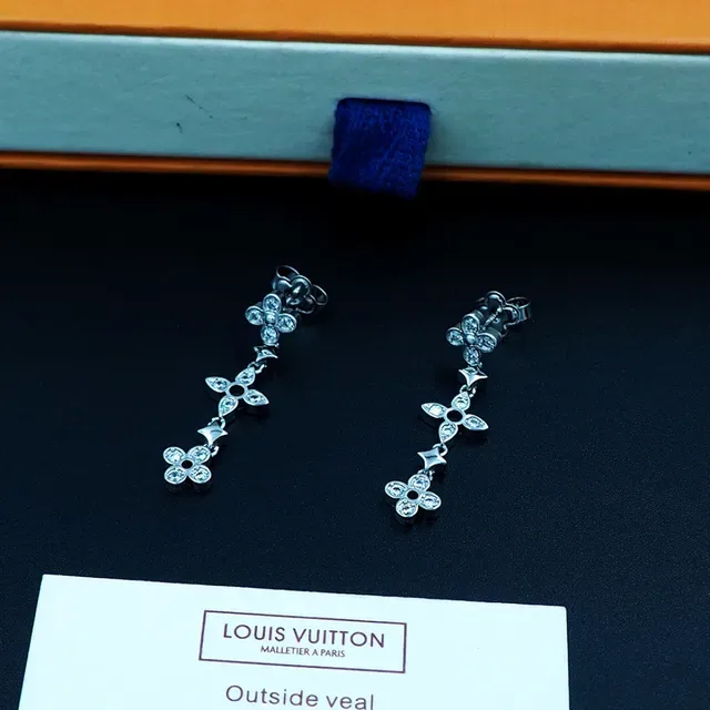 Louis Vuitton Floral Quatrefoil Crystal Dangling Earrings 2