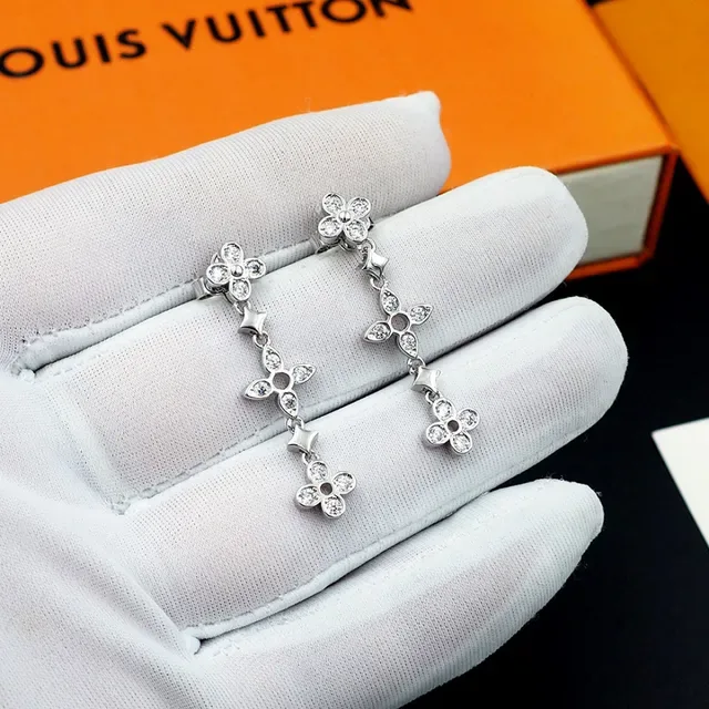 Louis Vuitton Floral Quatrefoil Crystal Dangling Earrings 5
