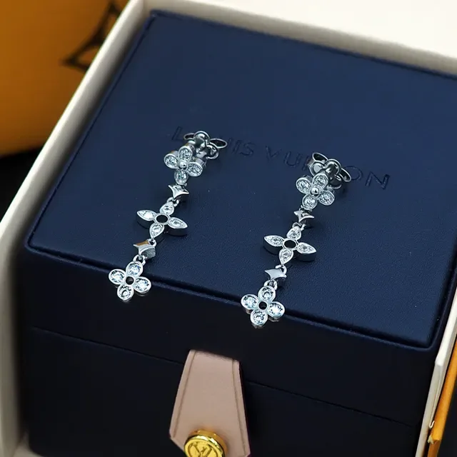Louis Vuitton Floral Quatrefoil Crystal Dangling Earrings 6