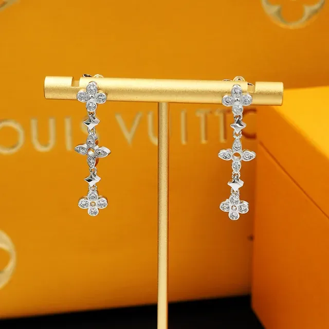 Louis Vuitton Floral Quatrefoil Crystal Dangling Earrings 7