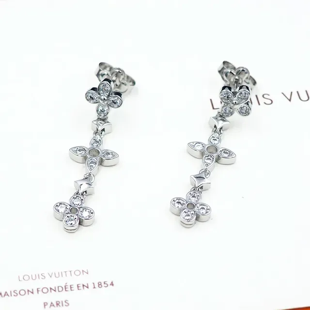 Louis Vuitton Floral Quatrefoil Crystal Dangling Earrings 9