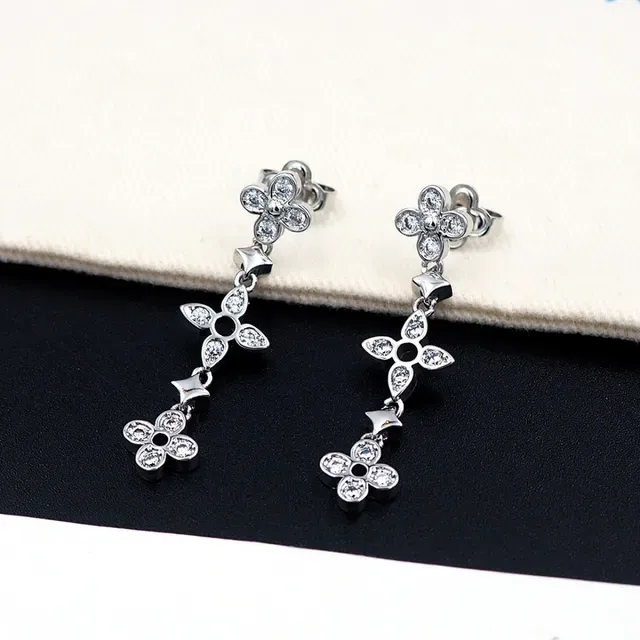 Louis Vuitton Floral Quatrefoil Crystal Dangling Earrings 10